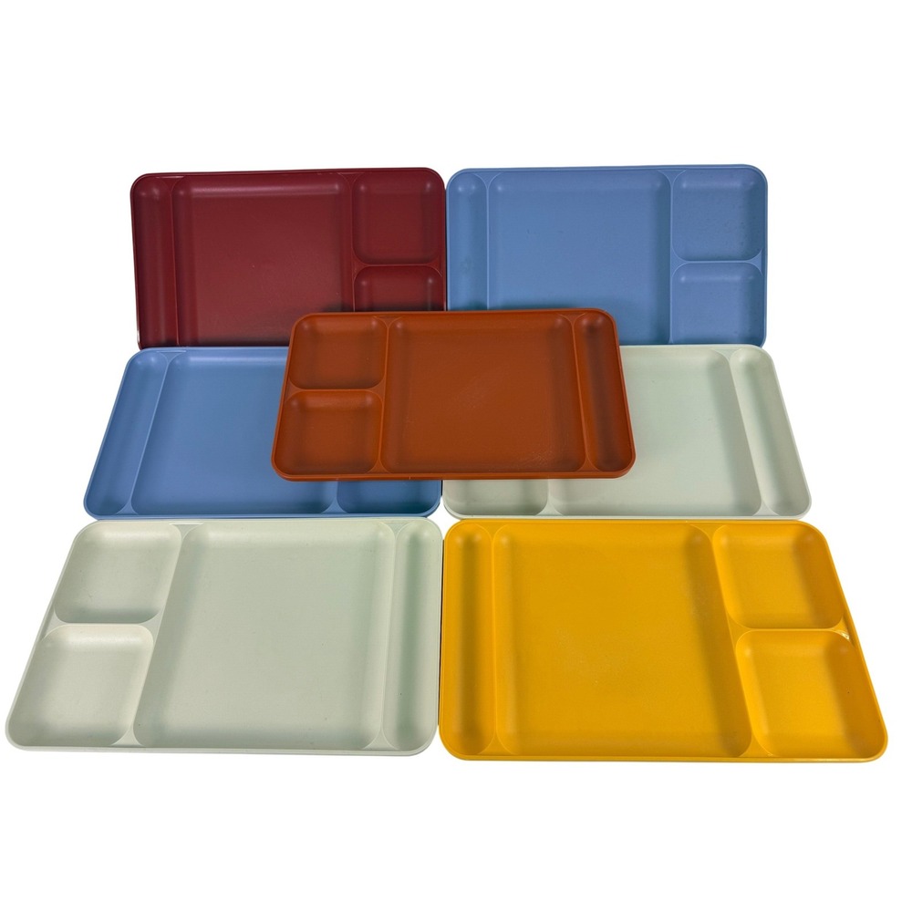 Vintage Tupperware Divided Serving Trays Lot of 7 Multicolor Lunch Dinner Plates